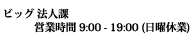 ビッグ 法人課　営業時間 9:00-19:00（日曜休業）